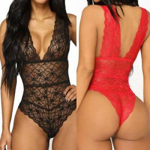 sleek fashion Lingerie    Women Babydoll Sexy One Piece Pajamas Lingerie Hollow Lace Bodysuit Nightwear