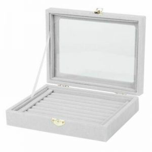    Velvet Glass Ring Earring Jewelry Display Organizer Box Tray Holder Storag H1A0