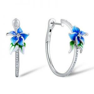    Elegant 925 Silver Hoop Earring Women White Sapphire Jewelry A Pair/set