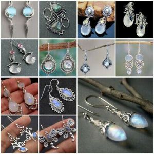    Vintage 925 Silver Moonstone Earrings Dangle Drop Ear Hook Women Jewelry Gift