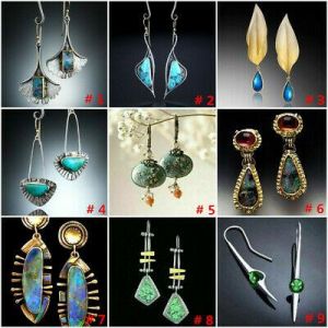    Fashion 925 Silver Turquoise Ear Hook Dangle Wedding Earrings Vintage Jewelry