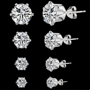    5Pairs/Set 925 Silver Sapphire Classic Stud Earrings Wedding Jewelry For Women