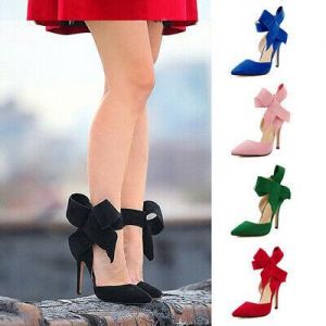    Women Bow-Knot Ankle Strap Sandals Sweet Ladies Point-Toe High Heels Shoes Pumps
