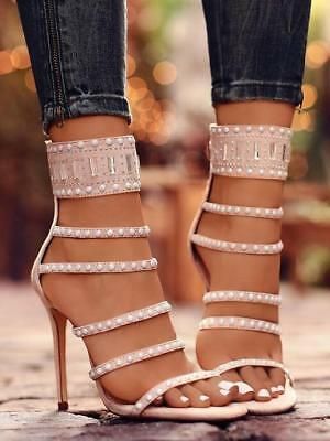    New Women&#039;s Peep Toe High Heels Gladiator Sandalias Rhinestone Crystal Shoes