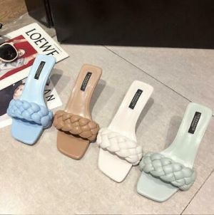    Woman&#039;s Thin High Heels Sandals Weave Square Toe Slippers Ladies Heel Sexy Shoes