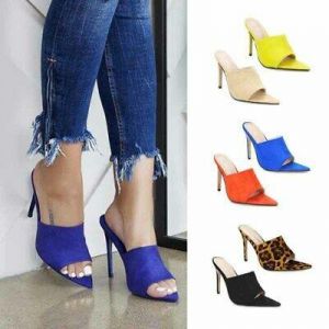    Women Pointed Slip On Peep Toe Stiletto Shoes High Heel Party Mules Sandals Size