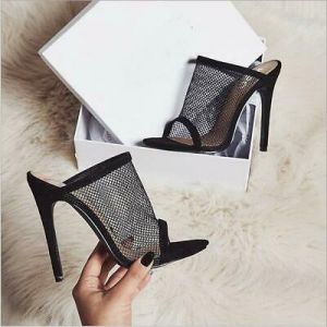 sleek fashion heels    Sexy Women Hollow-Out Slip On Peep Toe Mesh Sandals Up High Heel Stiletto Shoes