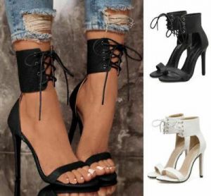 sleek fashion heels    Sexy Women Ankle Strap Cross Lace Up Shoes  Open Toe High Heels Stiletto Sandals