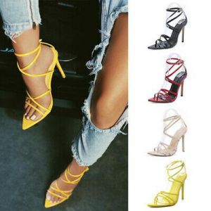   Sexy Women Ankle Strap Pointy Open Toe Sandals Ladies Party High Heel Shoes Size