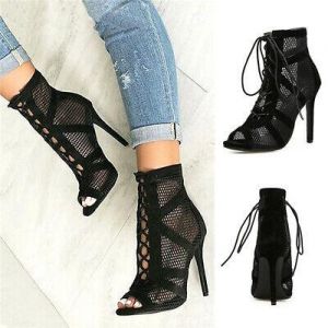    Sexy Ladies Lace Up Mesh Ankle Boot Hollow Out Peep Toe Sandal Women Party Shoes