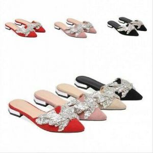    Sequins Bling Flats Loafers Shoe Mules Women&#039;s Slipper Shoe Closed Toe Low Top D