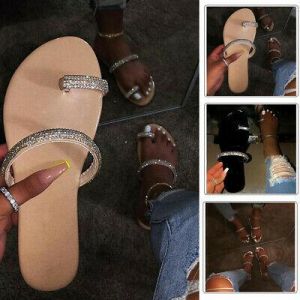    Women Ladies Sandals Crystal Roman Flat Slippers Casual Beach Sandals Shoes