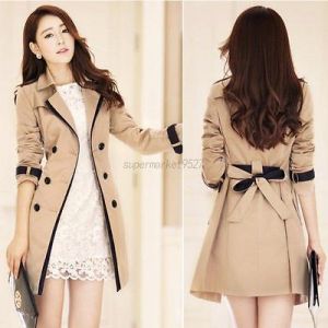    Womens Slim Double Breasted Long Trench Coat Overcoat Outwear Windbreaker Jacket