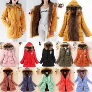   Womens Warm Long Coat Fur Collar Hooded Jacket Slim Winter Parka Outwear Coats