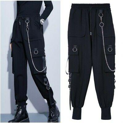 sleek fashion Joggers    Womens Straight Casual Pants Elastic Waist Pockets Ribbons Long Trousers Overall